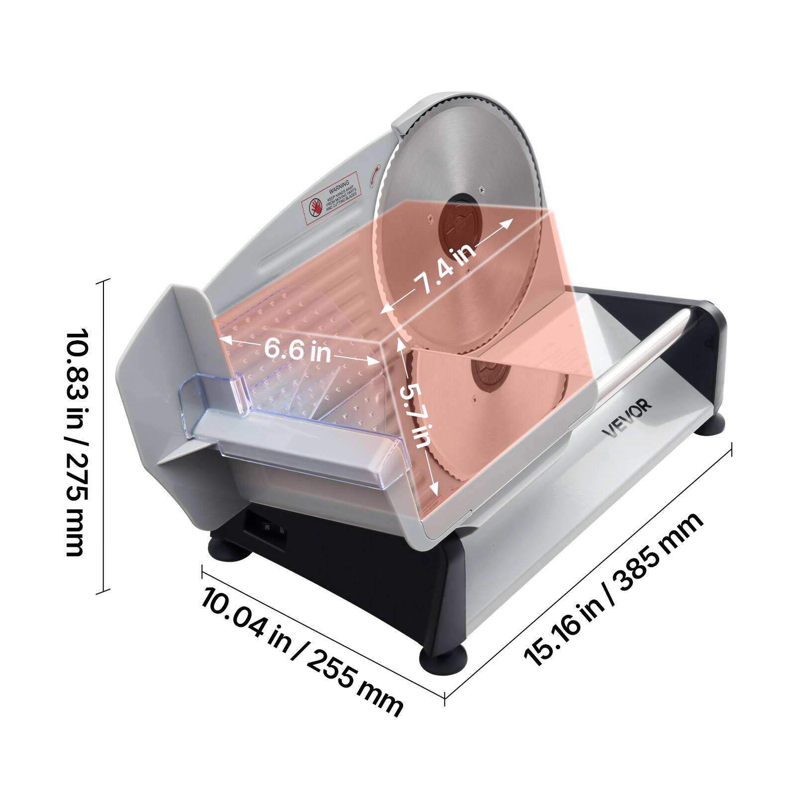 10.83 in / 275 mm  
7.4 in  
6.6 in  
5.7 in  
10.04 in / 255 mm  
15.16 in / 385 mm