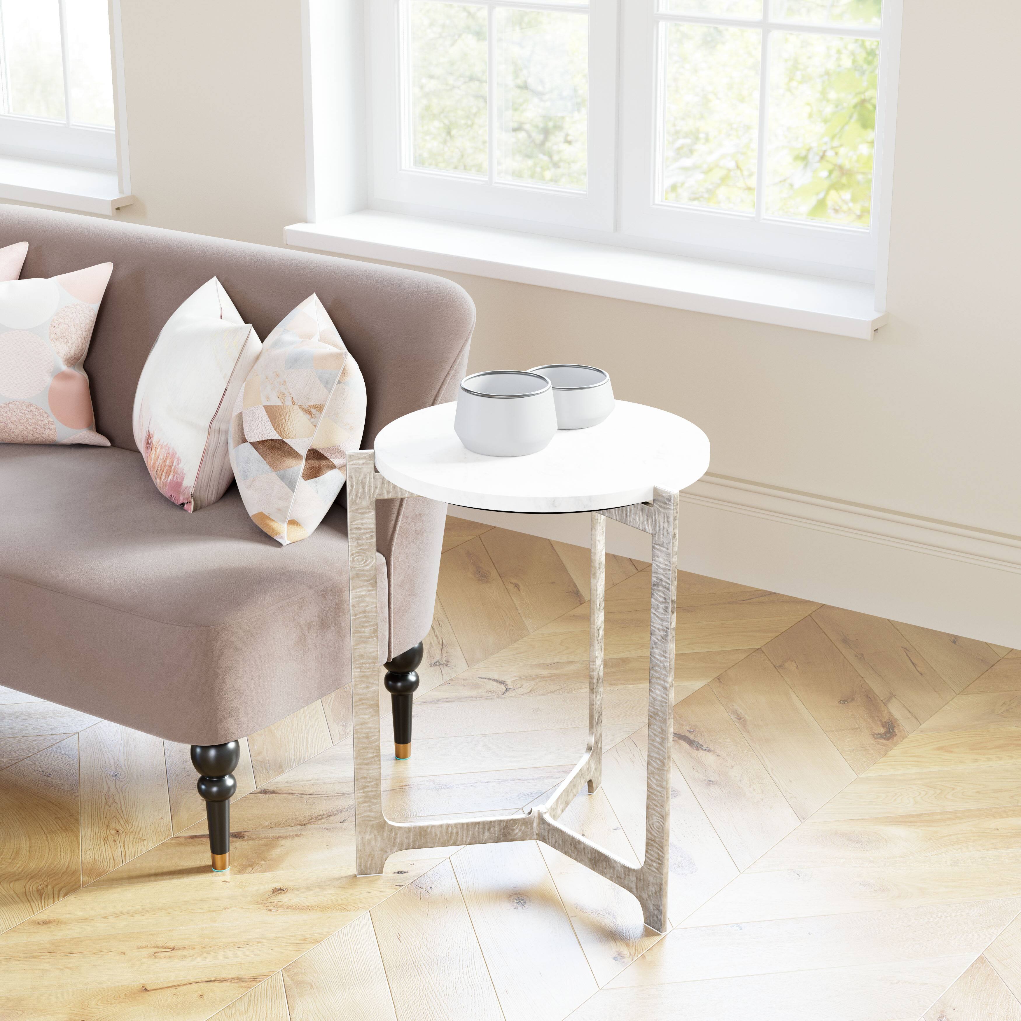 Angle. Hivvago - Barmas Side Table White & Silver - White & Silver.