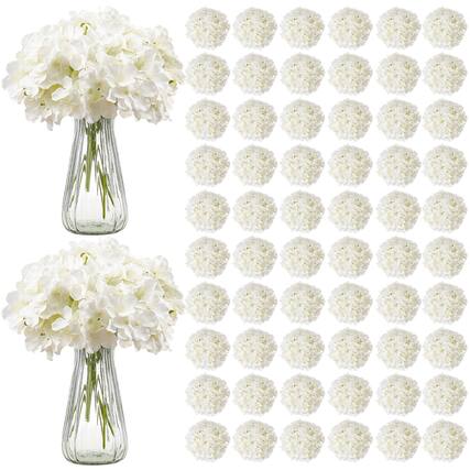 Front. VEVOR - Artificial Flowers, 205 pcs Real Looking White Silk Fake Hydrangea Bulk, White Faux Bridal Shower with Stems - White.