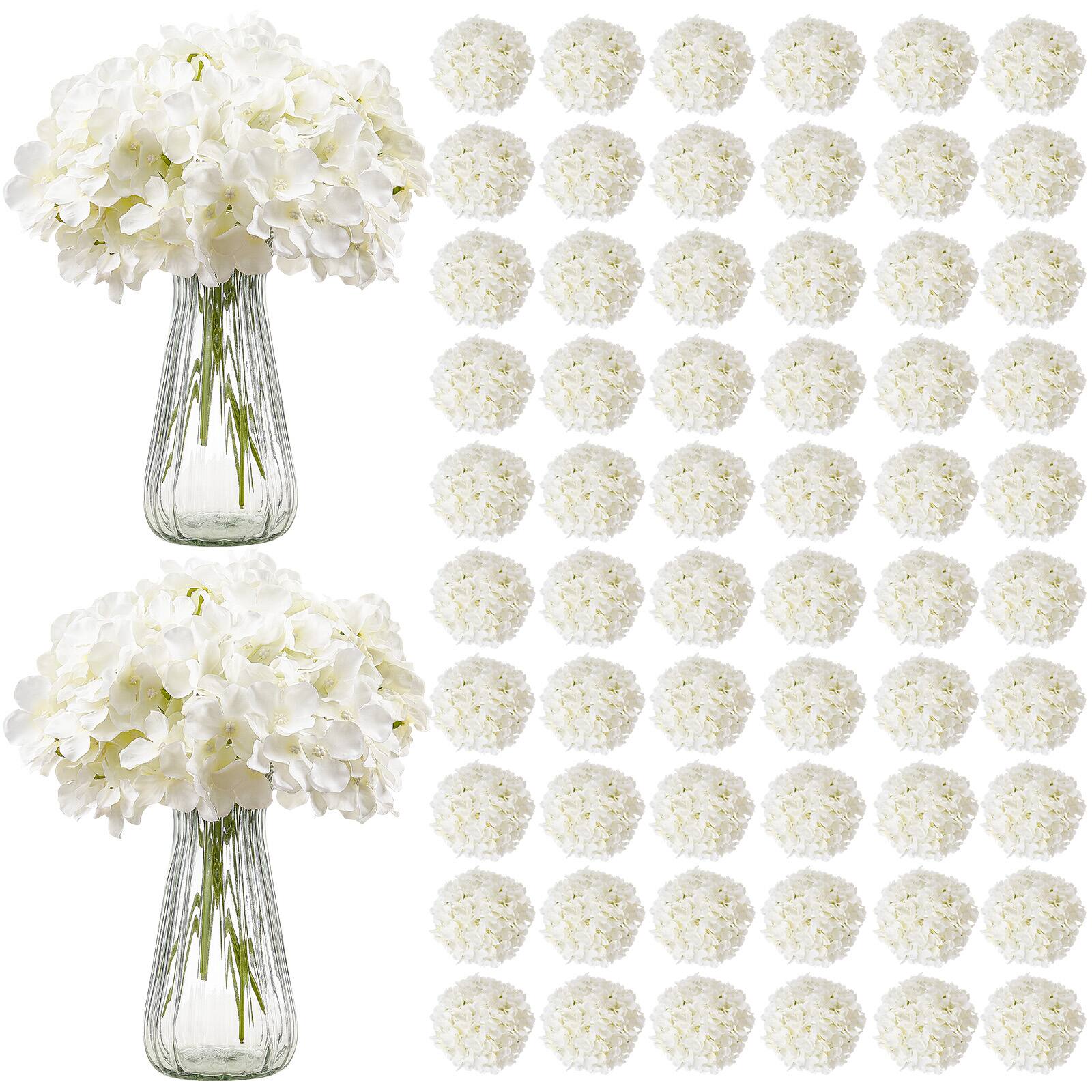 Front. VEVOR - Artificial Flowers, 205 pcs Real Looking White Silk Fake Hydrangea Bulk, White Faux Bridal Shower with Stems - White.