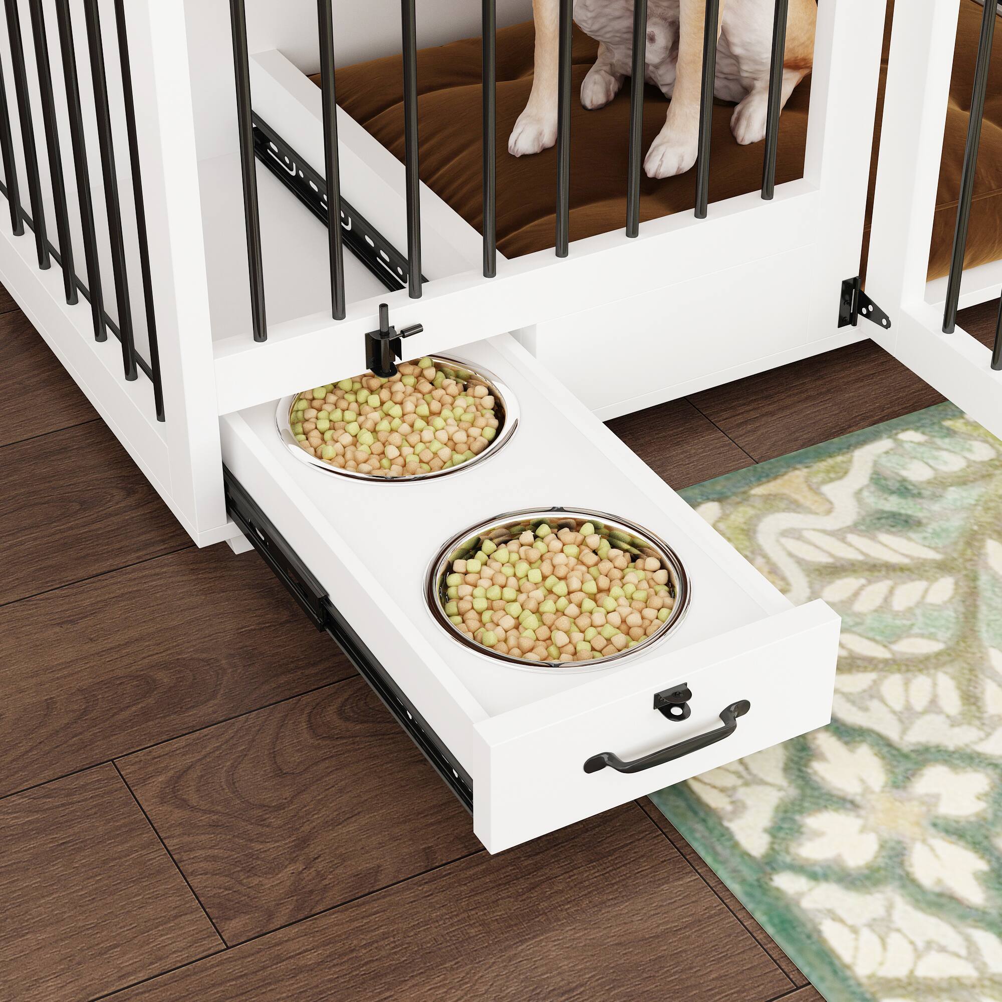 Alt View 10. FUFU & GAGA - Furniture-Style Dual-Dog Crate Console - Convertible Kennel Pull-Out Feeder & Storage.