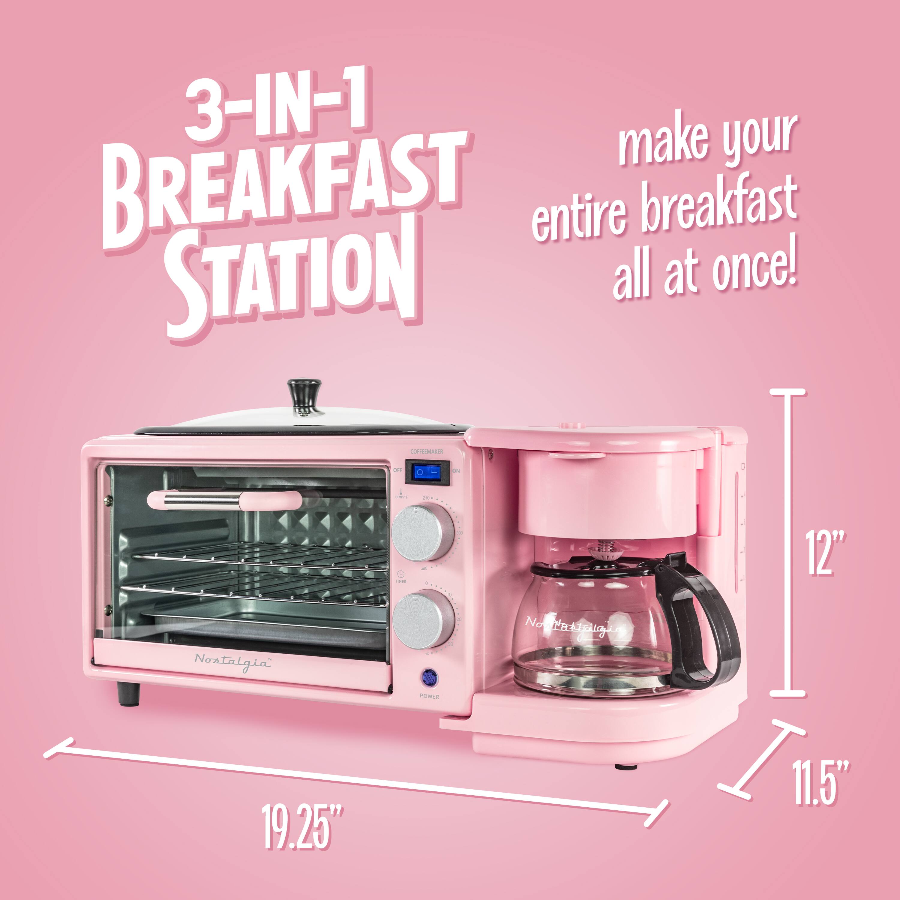3-IN-1 Breakfast Station make your entire breakfast all at once!  
12" x 11.5" x 19.25"