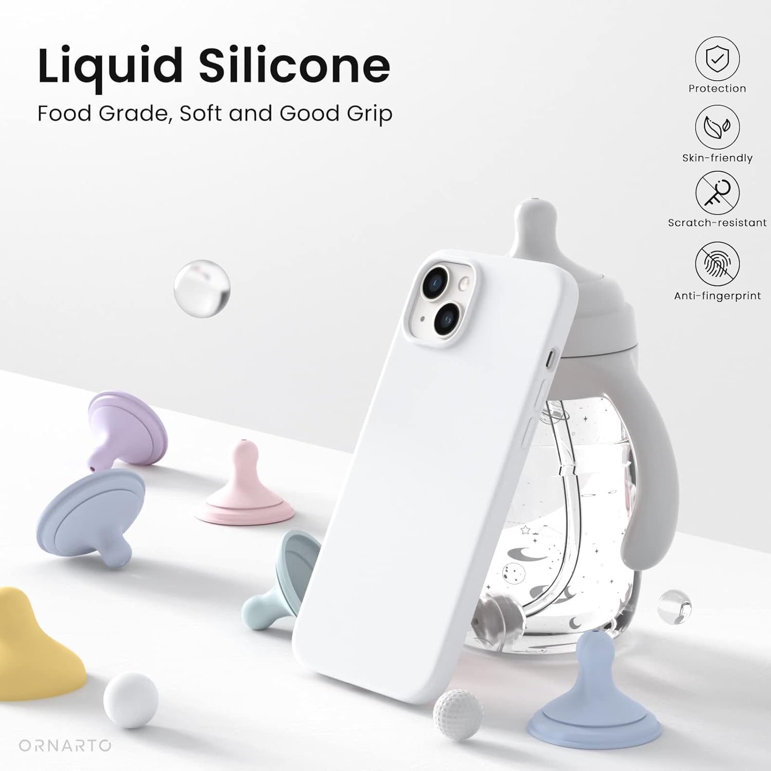 Liquid Silicone, Food Grade, Soft and Good Grip, Protection, Skin-friendly, Scratch-resistant, Anti-fingerprint, ORNARTO