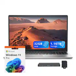Dell - 15.6" FHD Laptop,Intel i7-1355U,32GB RAM,1TB SSD+160GB Dock Set,Intel UHD GPU,Backlit Keyboard,Win 11 Pro - Silver