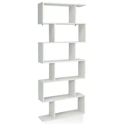 Front. Costway - 6 Tier S-Shaped Bookshelf Storage Display Bookcase Decor Z-Shelf White - White.
