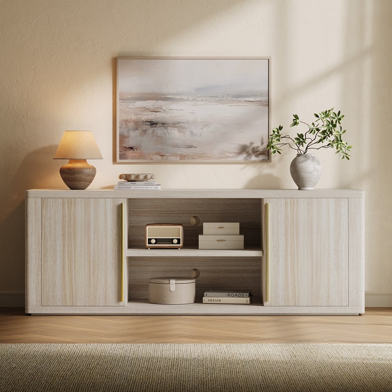 "ModernMate - 65"" Modern TV Stand for TVs up to 70"", Media Console with 1.2"" Thick Tabletop with Adjustable Open Shelf - Light Oak" price history on PriceWatchPro