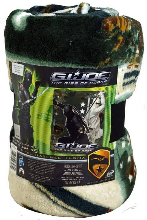 G.I. JOE  
THE RISE OF COBRA  
BRAND  

G.I. JOE  
THE RISE OF COBRA  

COBRA ITEMS!  
MICRO RASCHEL THROW  

100% POLYESTER  
MADE IN CHINA  

FOR OFFICIAL IDENTIFICATION ONLY  

MADE BY:  
100% POLYESTER  
MADE IN CHINA  

FABRIC CARE LABEL FOR WASHING