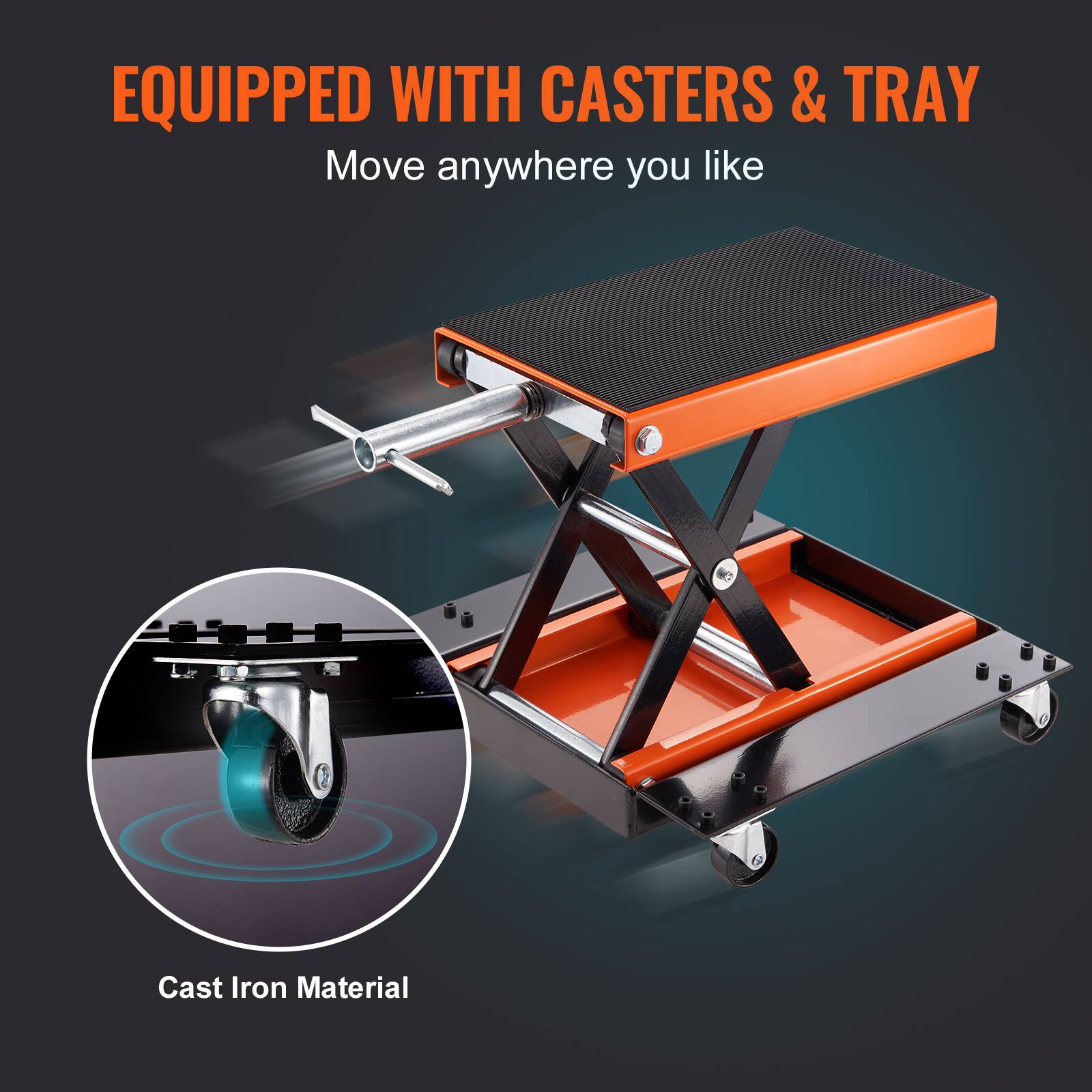 EQUIPPED WITH CASTERS & TRAY  
Move anywhere you like  
Cast Iron Material