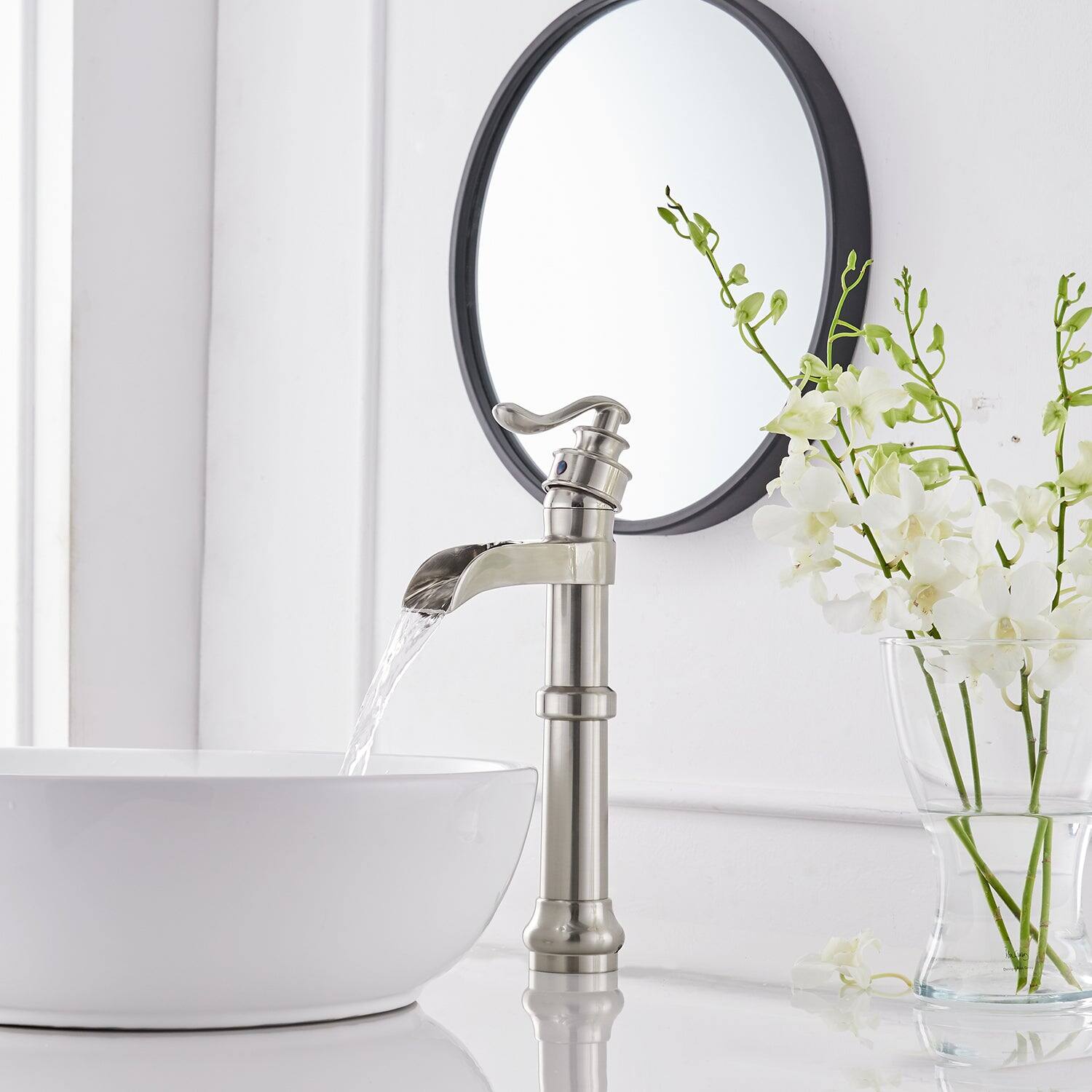 Alt View 3. Boyel Living - Waterfall Single Hole Single-Handle Vessel Bathroom Faucet with Pop-up Drain in Brushed Nickel - Brushed Nickel.