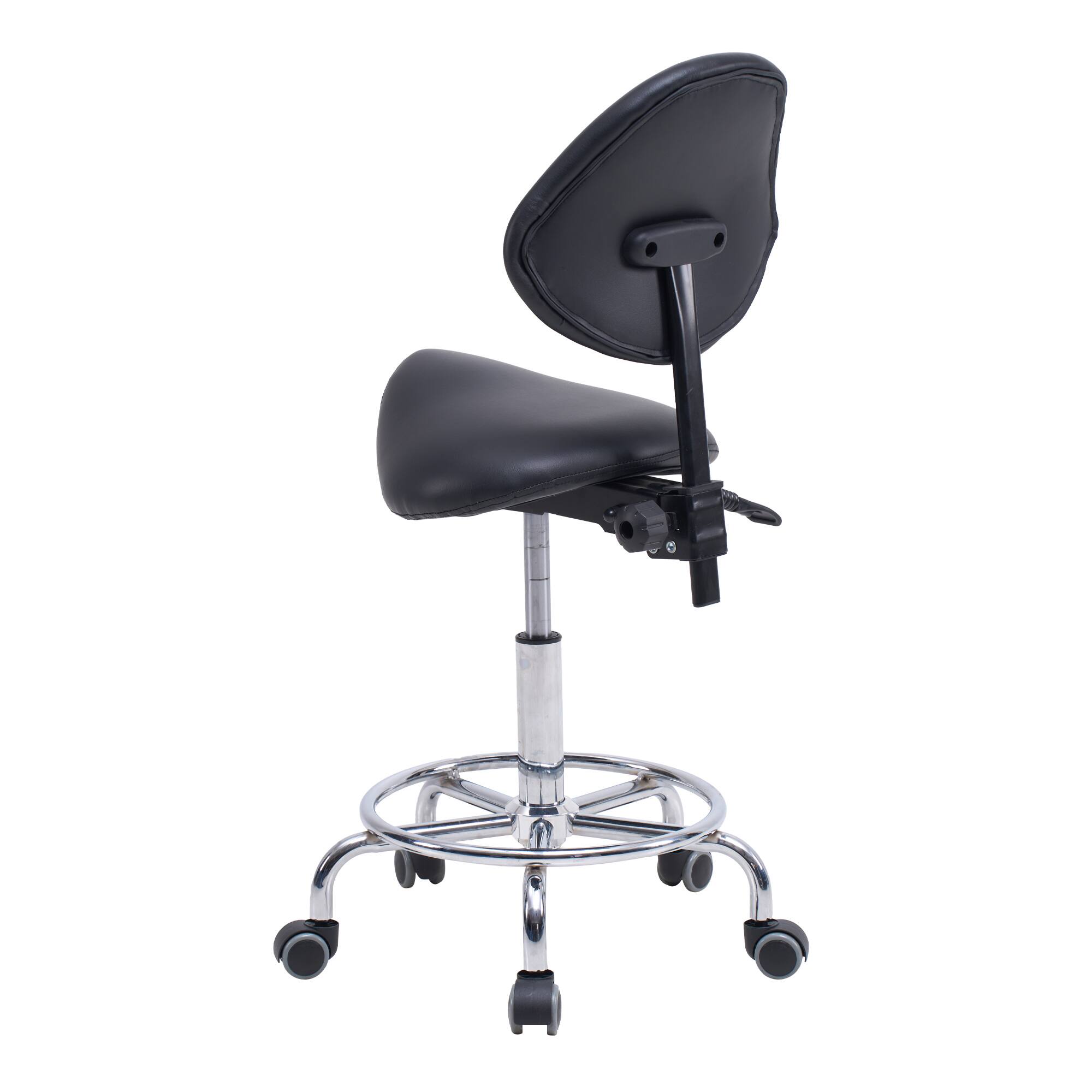 Alt View 4. Spaco - Spaco Saddle Stool Chair with Ergonomic, Swivel, Hydraulic Tilt, Backrest, Wheels and Footrest, for Medical, Dental - Black.