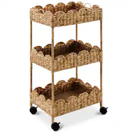 Best Choice Products - 3-Tier Scalloped Rolling Nursery Caddy w/Wheels, Storage Utility Cart - Chestnut