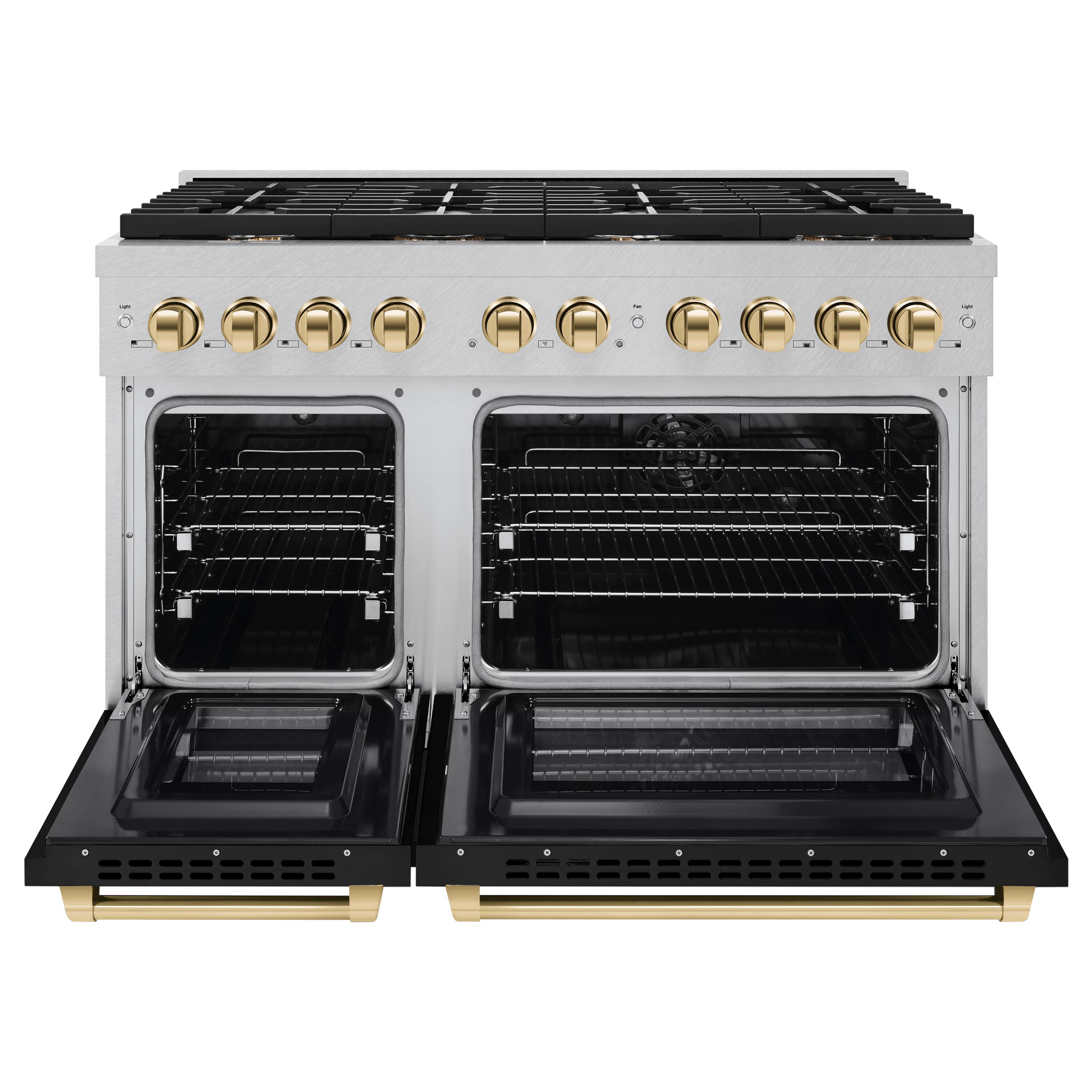 Angle. ZLINE - ZLINE Autograph 48 in. Paramount Dual Fuel Range with Black and Gold Accents (SDRSZ-BLM-48-G) - Black.