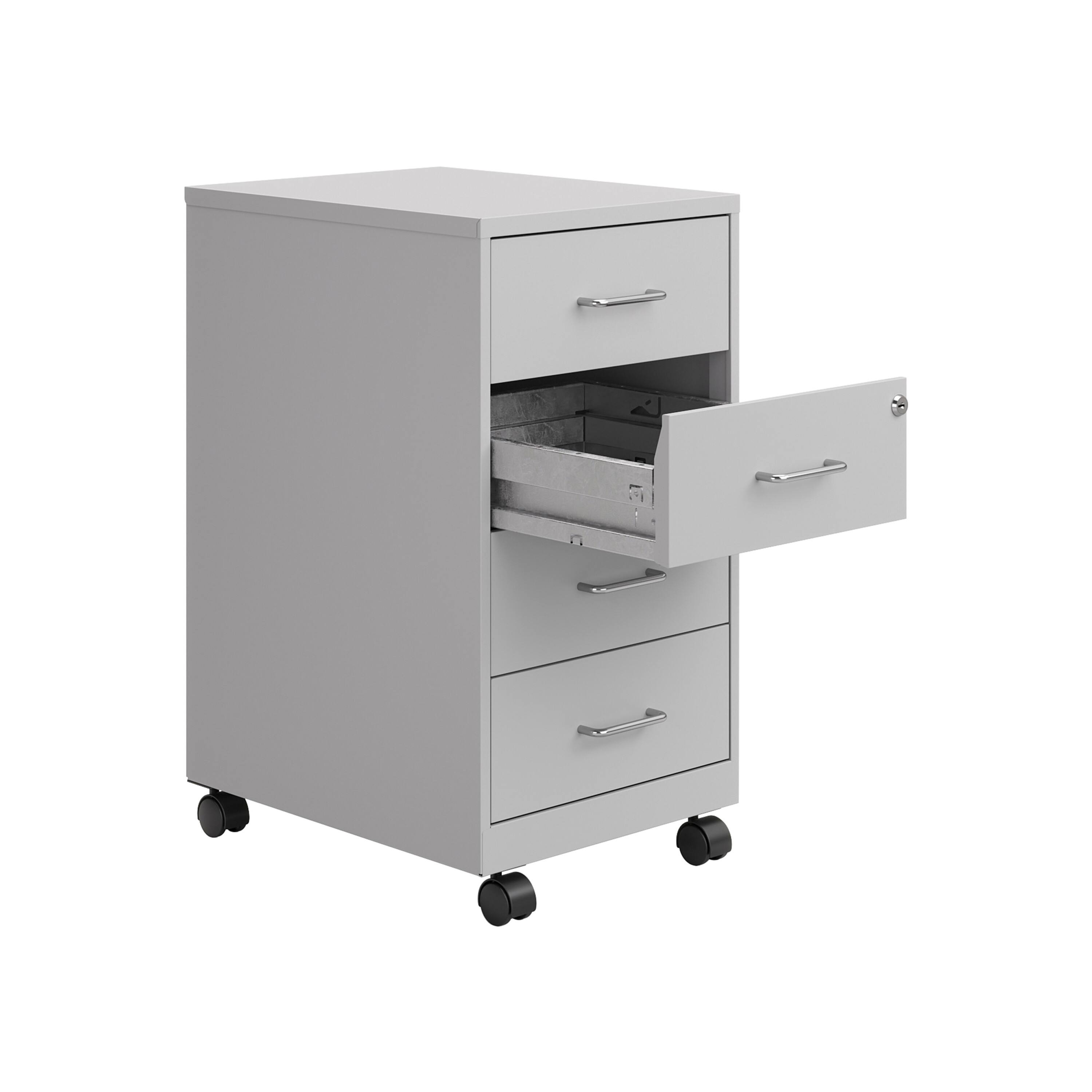 Alt View 1. Space Solutions - Space Solutions 18" Deep 4 Drawer Metal Mobile Organizer, 4 Box Drawers, Locking, Arctic Silver - Arctic Silver.