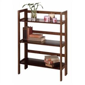 Angle. Hivvago - 3-Shelf Stackable Folding Bookcase in Distressed Walnut Finish - Walnut.