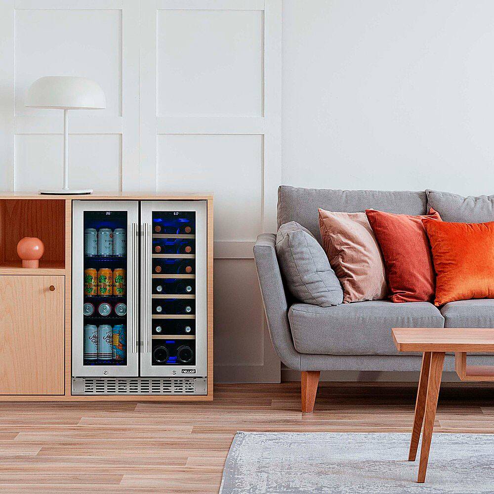 Alt View 20. NewAir - Refurbished 18-Bottle or 58-Can French Door Dual Zone Wine Refrigerator with SplitShelf and Beech Wood Shelves - Stainless Steel.