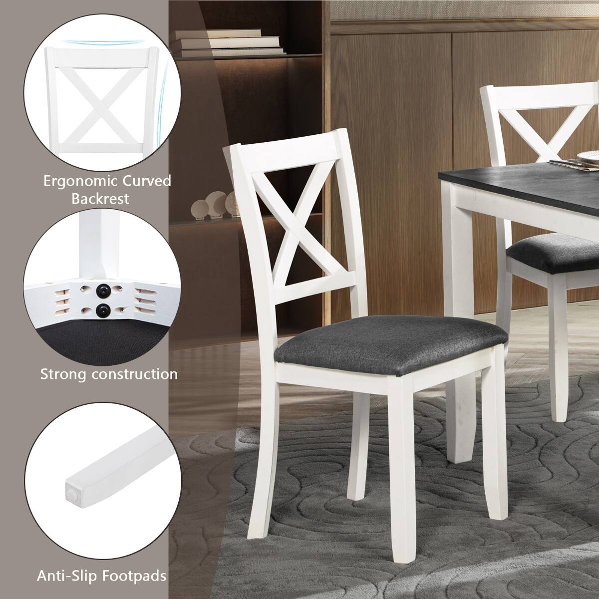 Ergonomic Curved Backrest  
Strong construction  
Anti-Slip Footpads