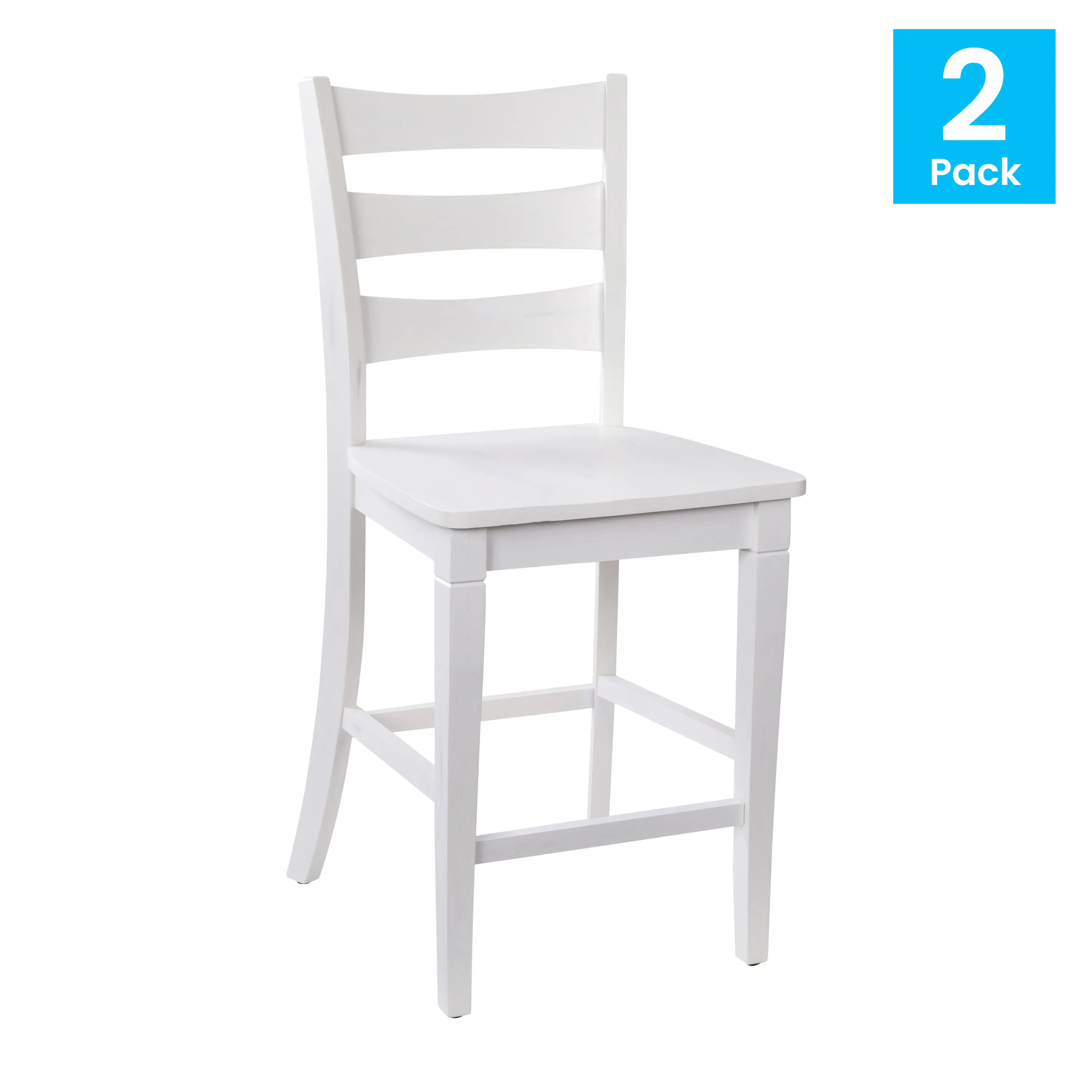Alt View 2. Emma + Oliver - Lana Set of 2 Classic Wood Dining Stool with Ladderback Design - White Wash.