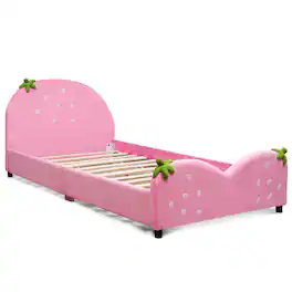 Costway - Kids Children Upholstered Platform Toddler Bed Bedroom Furniture Berry Pattern - Pink