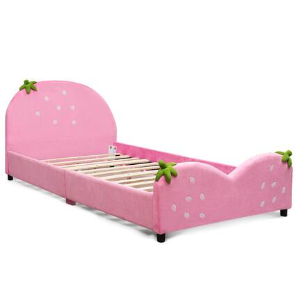 Front. Costway - Costway Kids Children Upholstered Platform Toddler Bed Bedroom Furniture Berry Pattern - Pink.