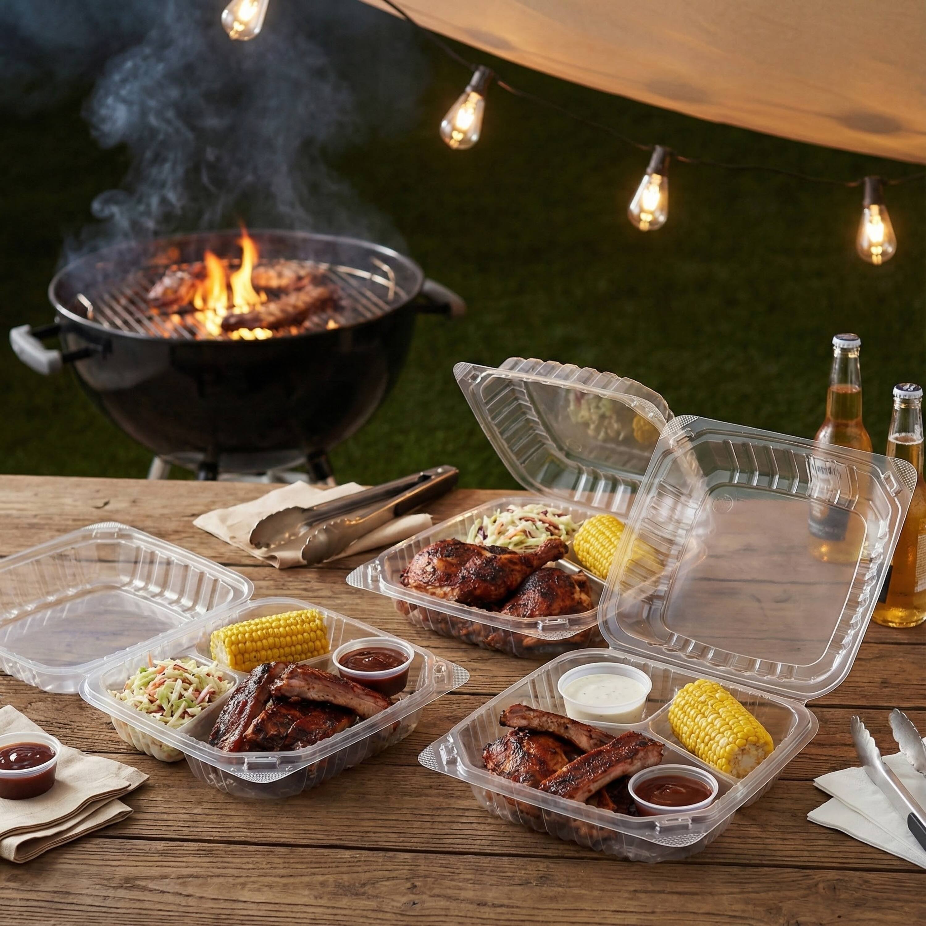 Alt View 4. Eco Harmony Products - Clear Hinged Container (PS) Tall, 9" x 8", 200-Pack - Clear.