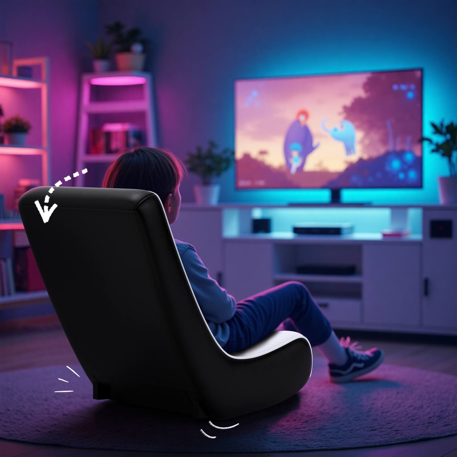 Back. GTPlayer - Rocker Floor Gaming Chair Ergonomic Comfortable Floor Rocker,White - White.