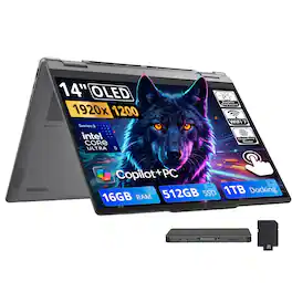 Lenovo - Yoga 7i 2-in-1 14" 2K OLED Touch Laptop,Intel Ultra 5 322,16GB RAM,512GB SSD+1TB Dock,Backlit,Fingerprint,Win 11 - Luna Grey