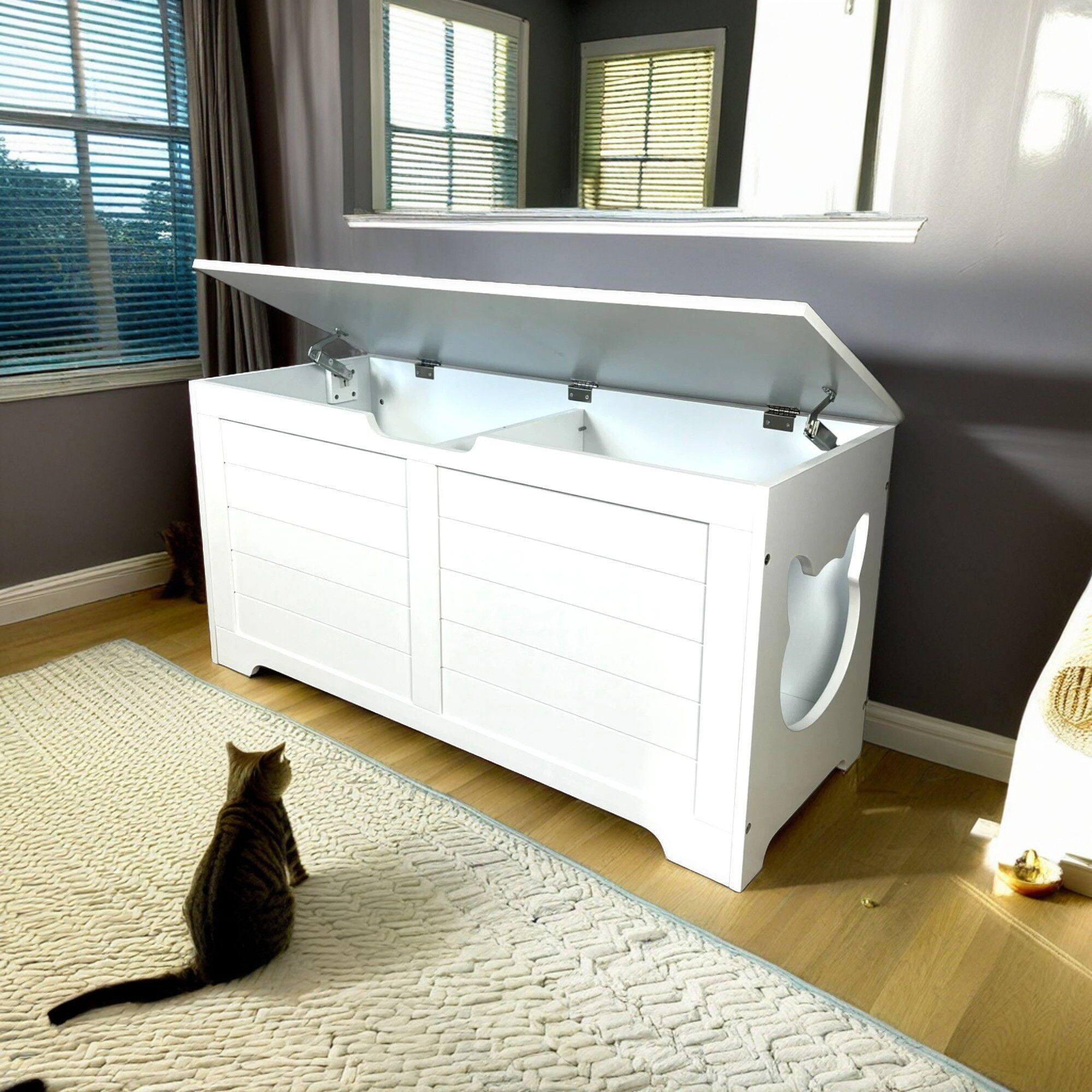 Alt View 1. Pefilos - 39" Large Hidden Cat Litter Box Furniture for Indoor Cats, Top Open Cat Washroom Enclosure Houses.