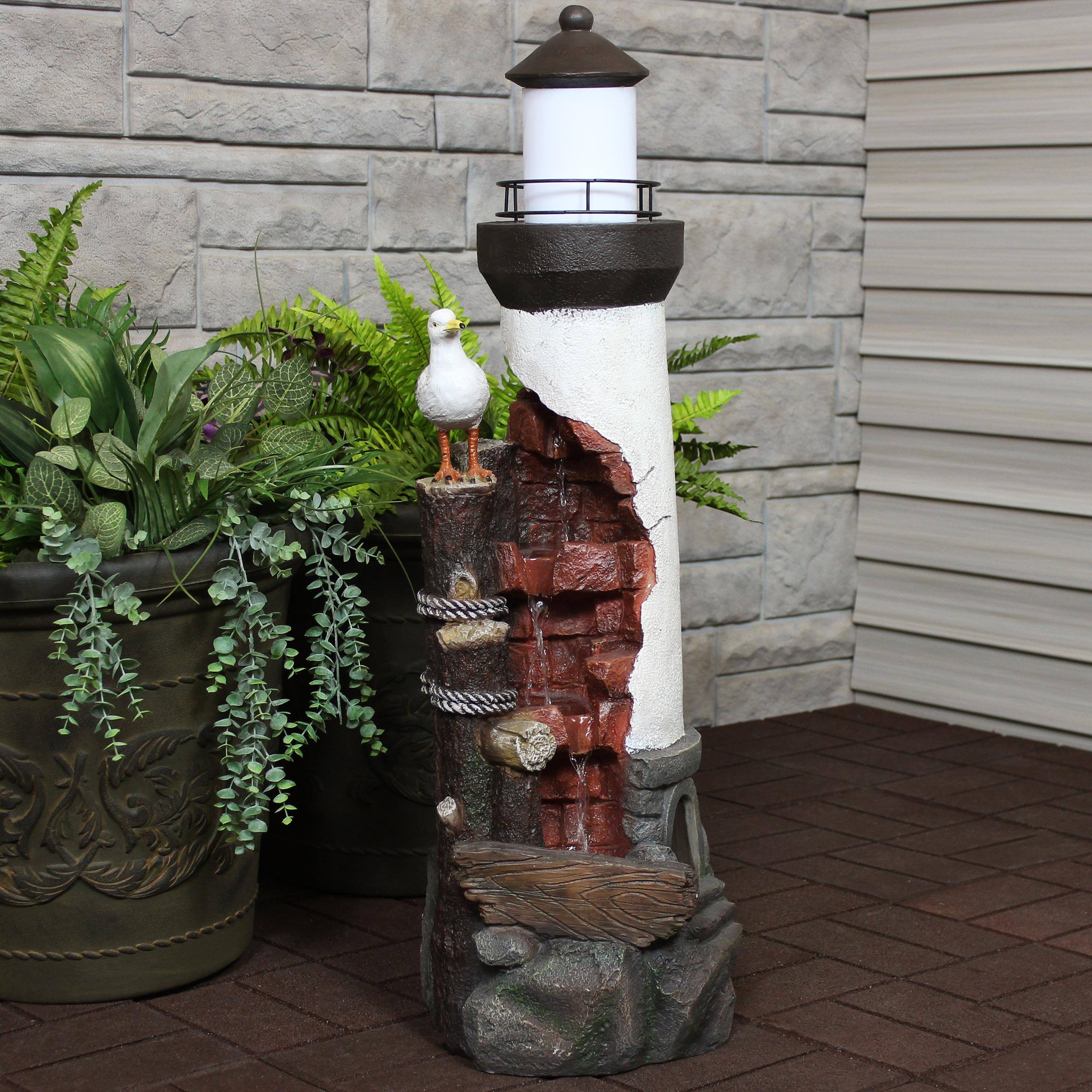 Alt View 3. Sunnydaze - Gull's Cove Lighthouse Water Fountain with LED Lights - 36 in - White.