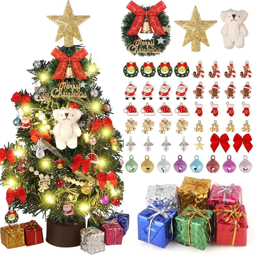 RTMB - 12" Mini Artificial Christmas Tree with Lights and Ornaments - Multicolor