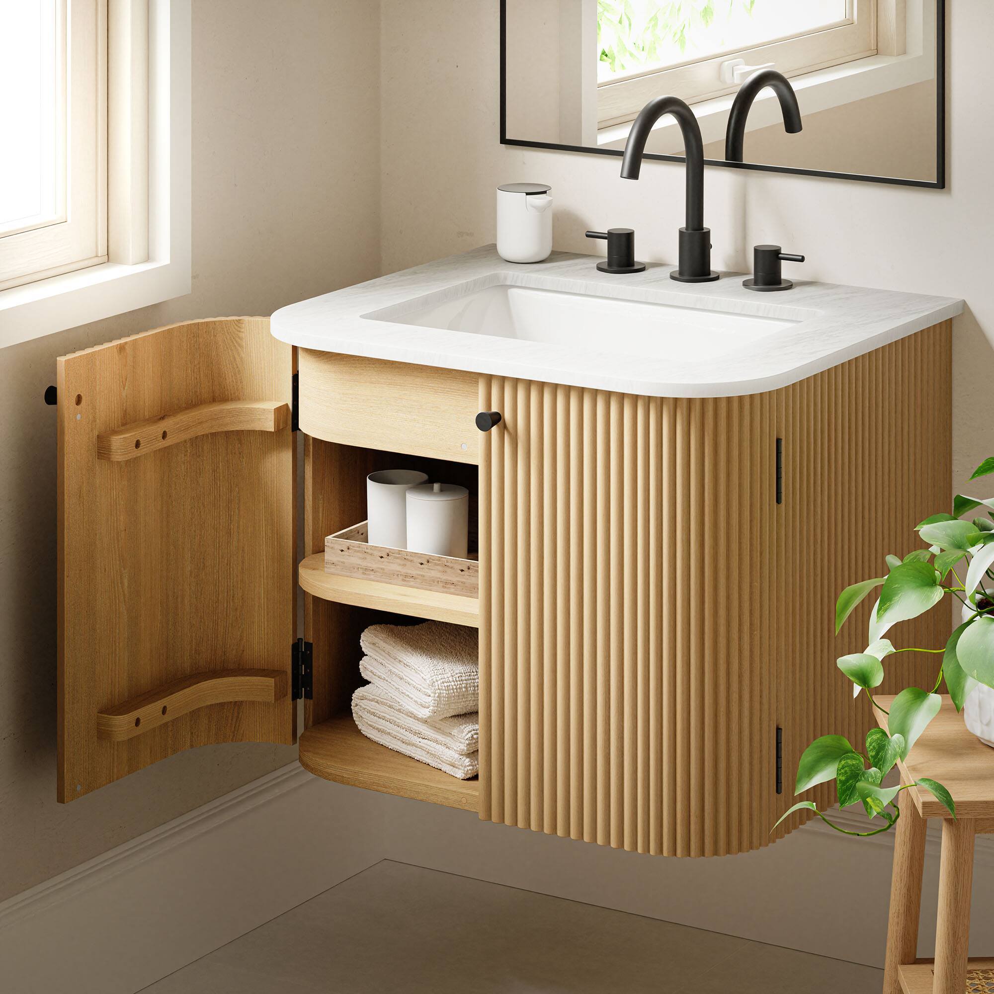 Alt View 1. Modway - Zia Wall-Mount Bathroom Vanity with Marble Sink by Modway - Natural.