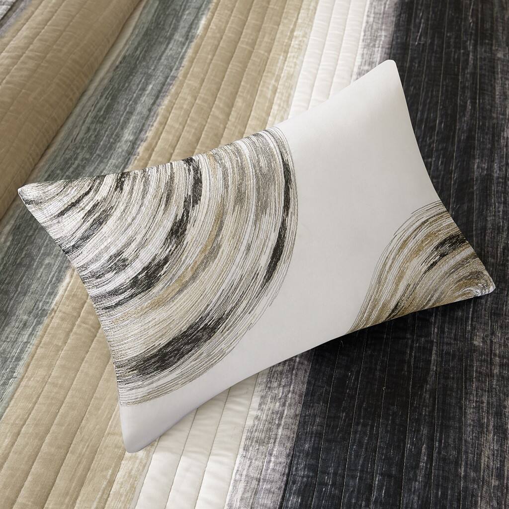 Alt View 2. Gracie Mills - Gracie Mills Ianne Modern 8-Piece Watercolor Stripe Quilt Set with Cotton Bed Sheets - Taupe.