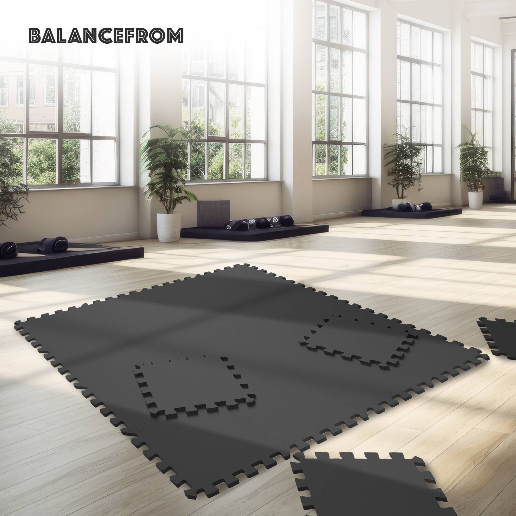 Alt View 3. Everyday Essentials - BalanceFrom Fitness 24 Sq Ft Interlocking EVA Foam Exercise Mat Tiles, Black - Black.