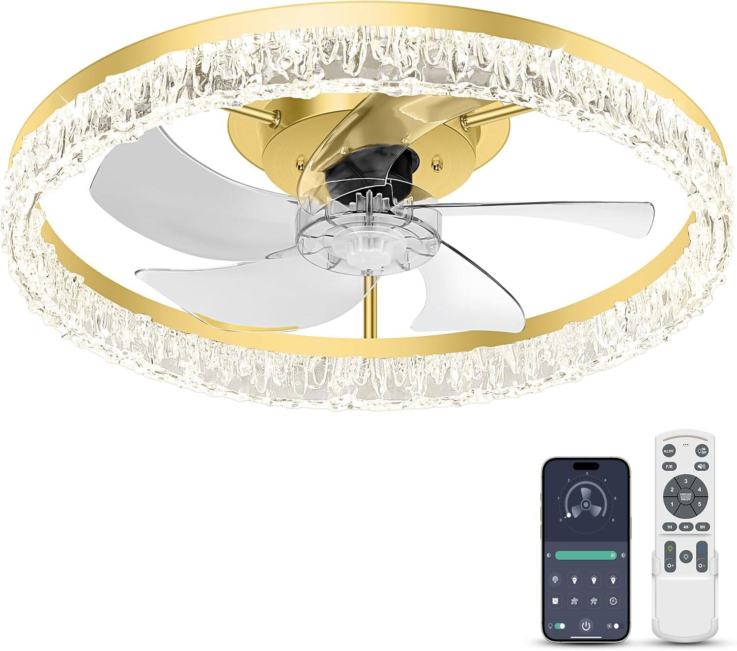 Front. Nordic Hygge - Low Profile Ceiling Fan with Light and Remote 20 Inch Flush Mount Ceiling Fan Nickel.