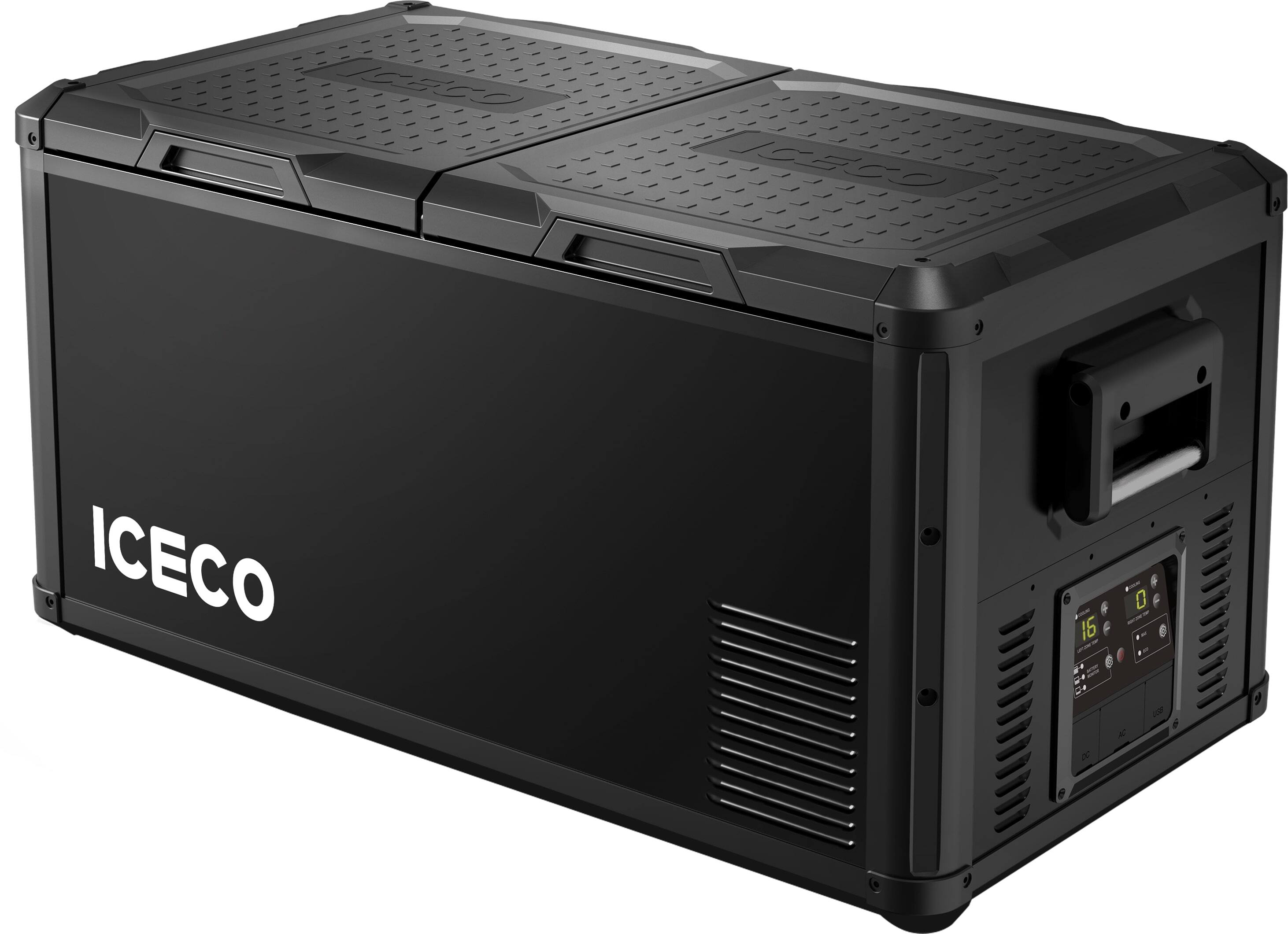 Angle. ICECO - VL75 Pro Dual Zone 79QT Portable Cooler Black - Black.