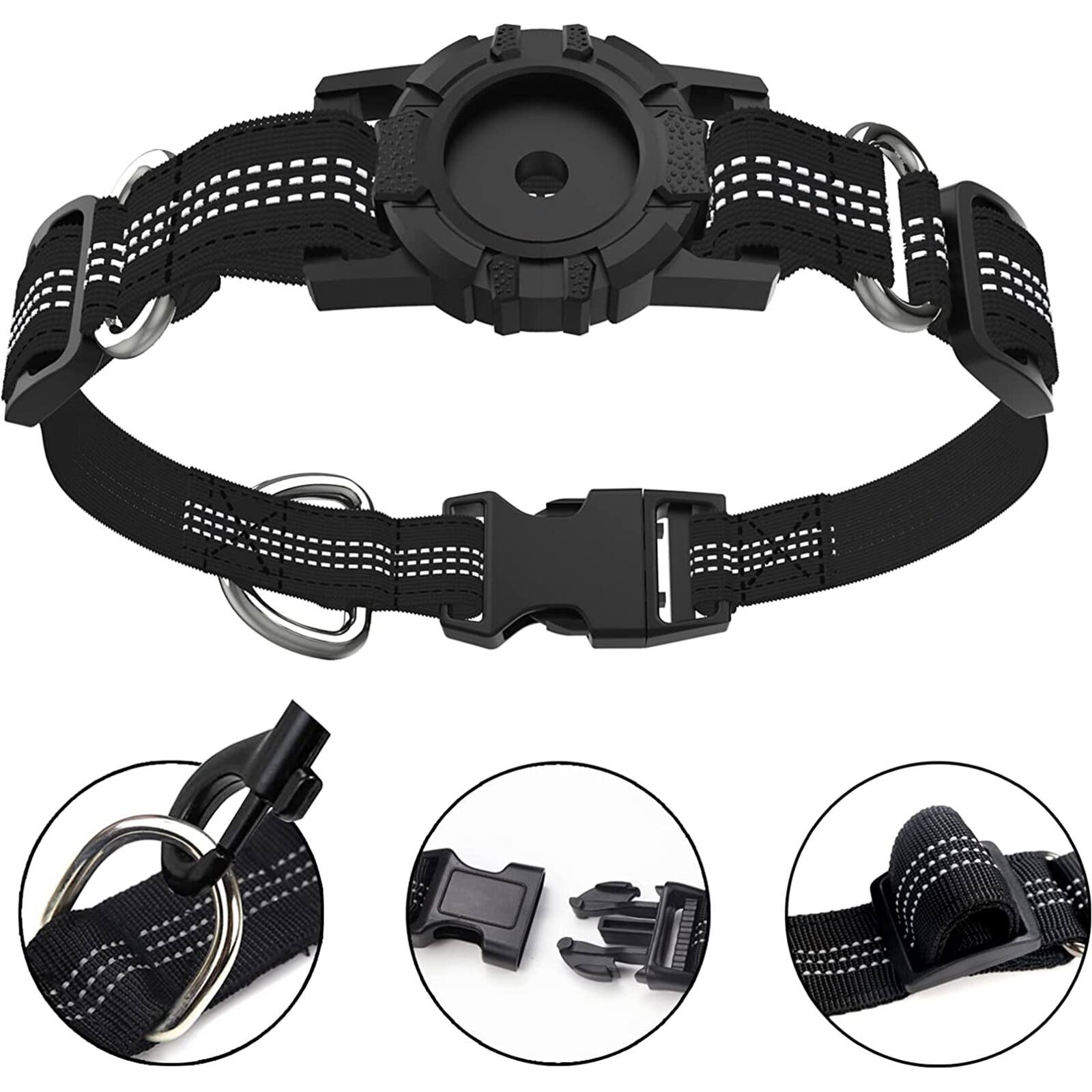 Alt View 11. SaharaCase - Nylon Dog Standard Collar with Apple AirTag slot - 14-in to 20-in Neck - Black.