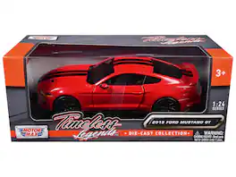 2018 Ford Mustang GT 5.0 Stripes "Timeless Legends" Series 1/24 Diecast Model Car by Motormax - Red with Black