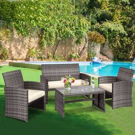 Gymax - 4PCS Patio Outdoor Rattan Furniture Set Chair Loveseat Table Cushioned - Mix Grey