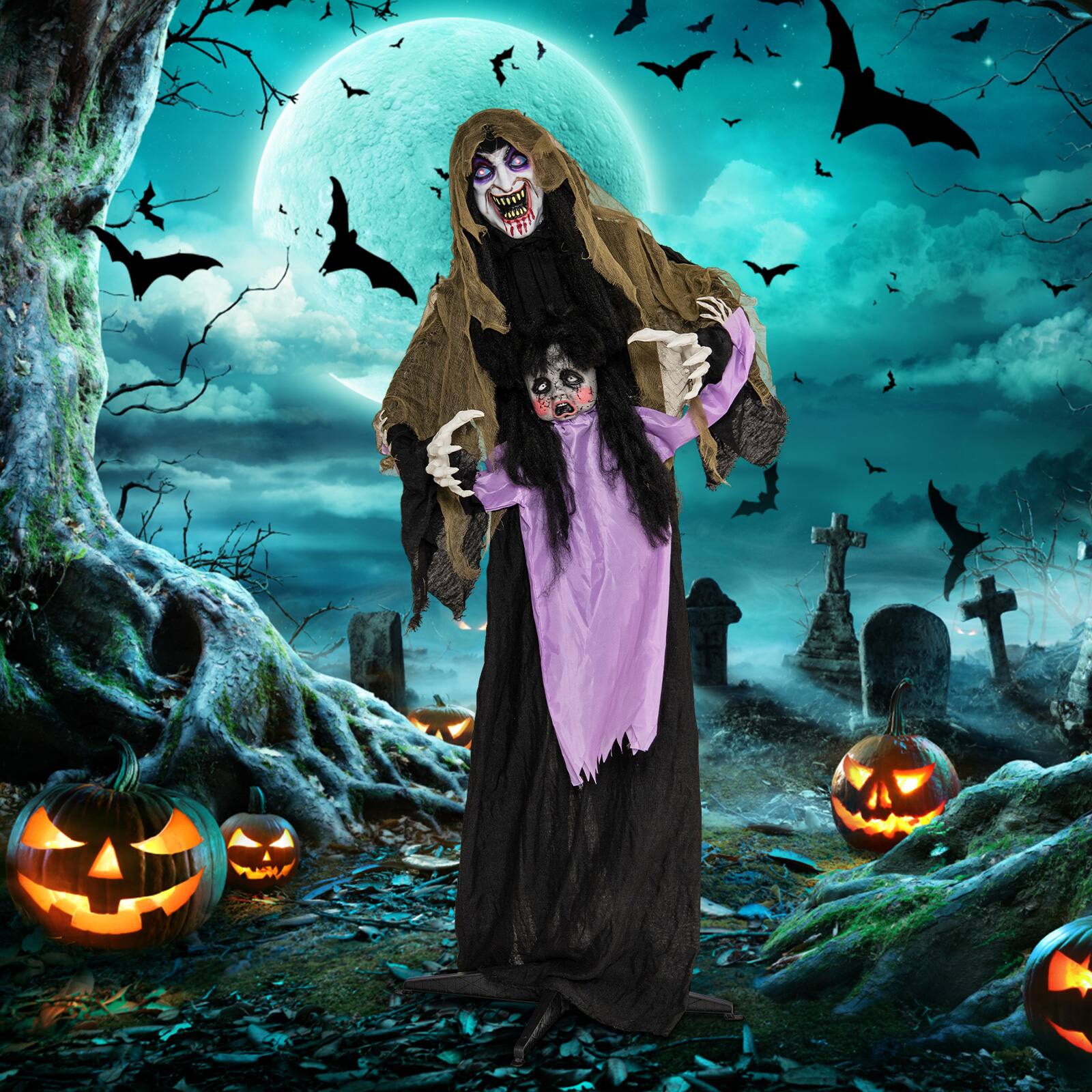 Alt View 16. Costway - Lighted and Animated Halloween Decoration 63” Outdoor Animatronic Halloween Vampire - Colorful.