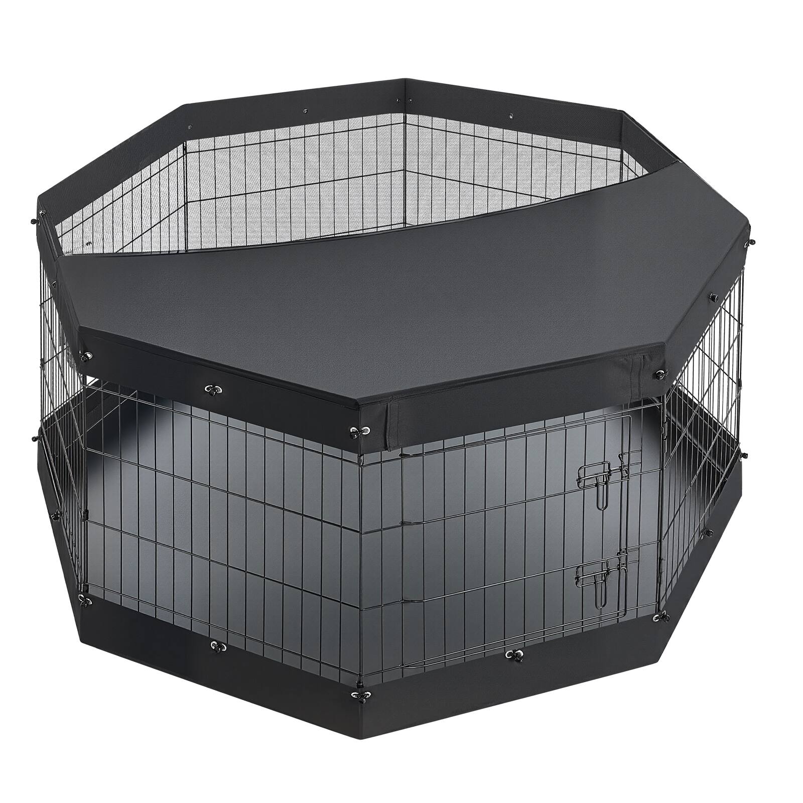 Alt View 5. VEVOR - Dog Playpen 30 Inch 8 Panels Exercise Pen with Top Cover & Bottom Pad, Indoor Foldable Metal Pet Fence with Door - Black.