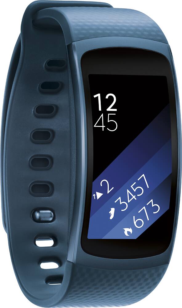 Angle. Samsung - Geek Squad Certified Refurbished Gear Fit2 Fitness Watch + Heart Rate (Large) - Blue.