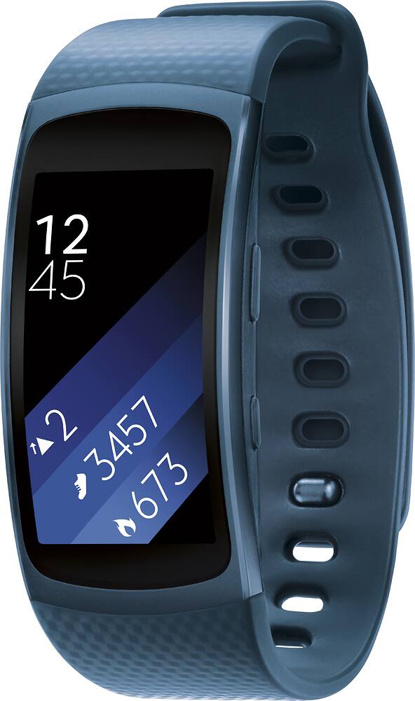 Left. Samsung - Geek Squad Certified Refurbished Gear Fit2 Fitness Watch + Heart Rate (Large) - Blue.