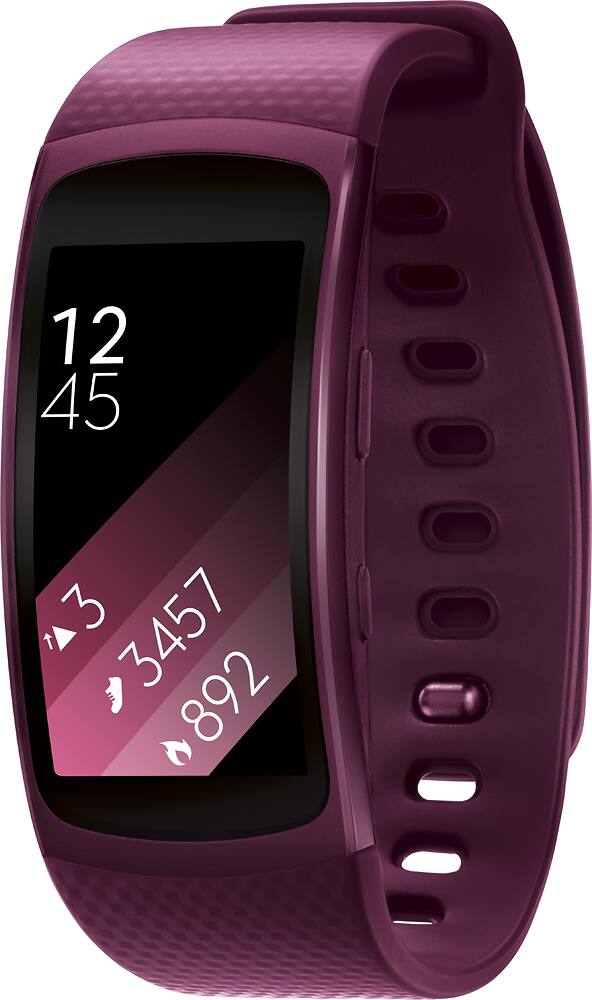 Left. Samsung - Geek Squad Certified Refurbished Gear Fit2 Fitness Watch + Heart Rate (Small) - Pink.