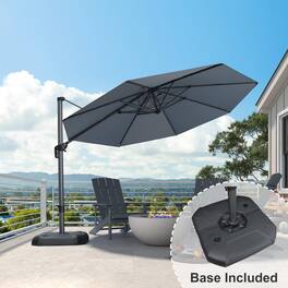 PURPLE LEAF - 11 ft. Octagon Aluminum Outdoor Patio Cantilever Umbrella Offset 360° Rotation Umbrella with Base - Light Gray