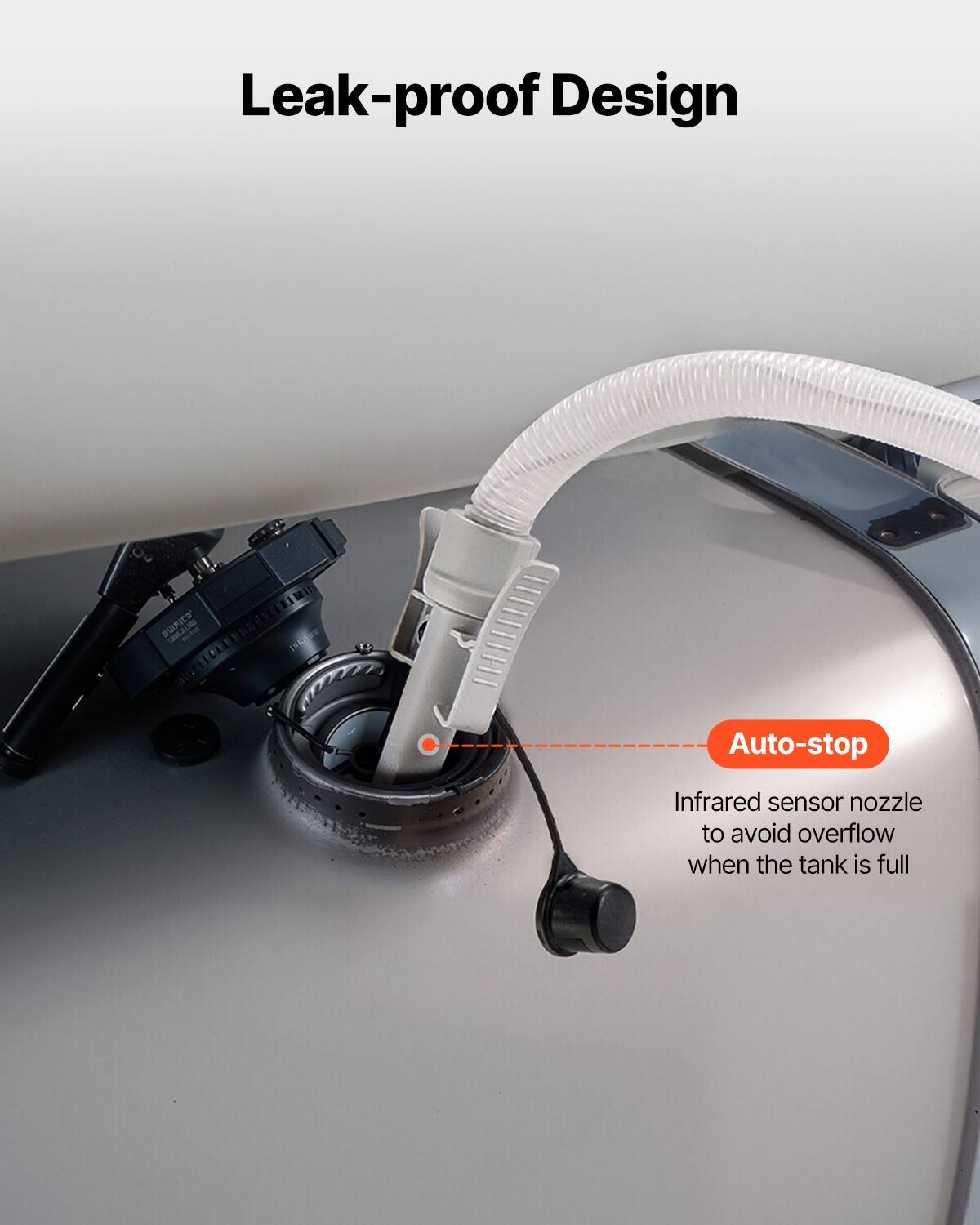 Leak-proof Design, Auto-stop, Infrared sensor nozzle to avoid overflow when the tank is full