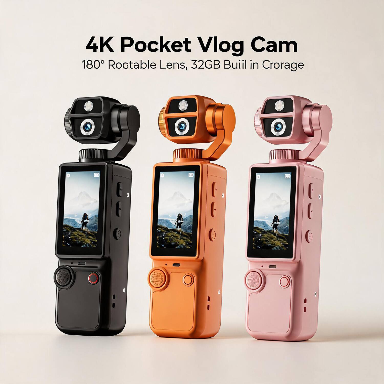 4K Pocket Vlog Cam  
180° Roctable Lens, 32GB Built-in Storage