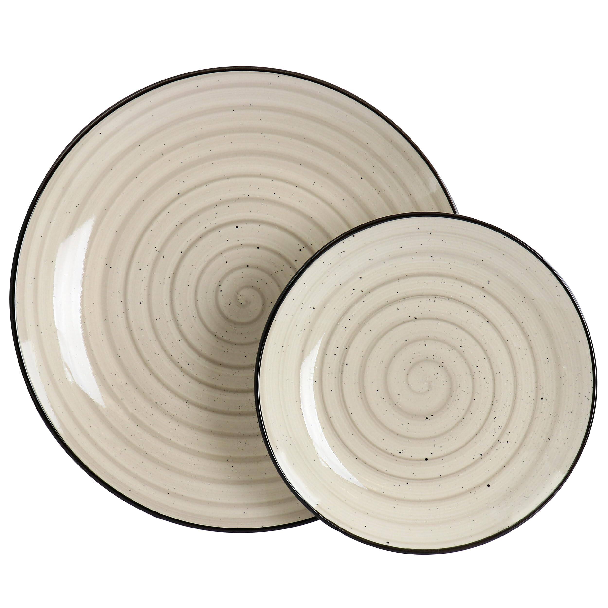 Left. Dazzed Corner - 24 Piece Round Stoneware Dinnerware Set - Cream.