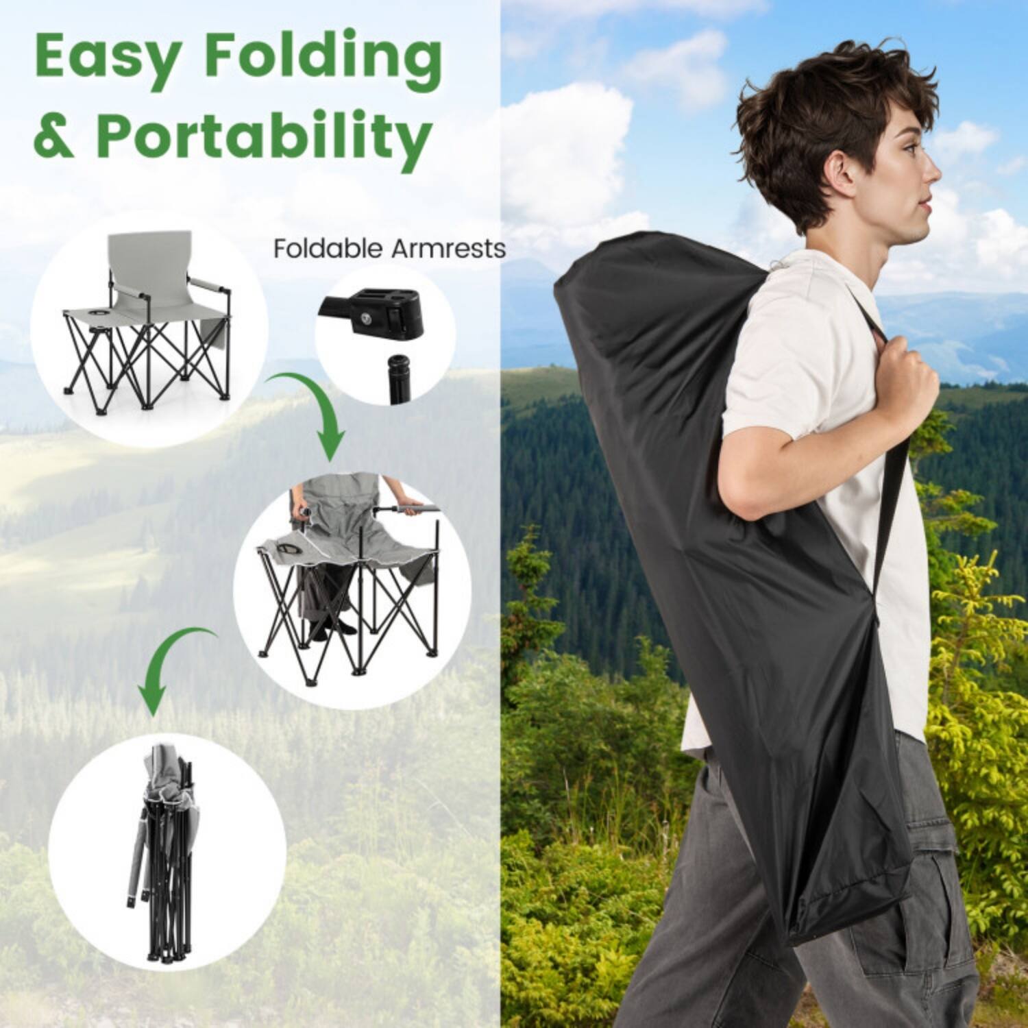 Easy Folding & Portability  
Foldable Armrests