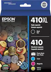 Front. Epson - 410/410XL 5-Pack High-Yield and Standard Capacity Ink Cartridges - Cyan/Magenta/Yellow/Photo Black.
