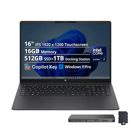 16" IPS 1920 x 1200 Touchscreen
16GB Memory
512GB SSD+1TB
Docking Station
Intel Core i7
Copilot Key
Windows 11 Pro