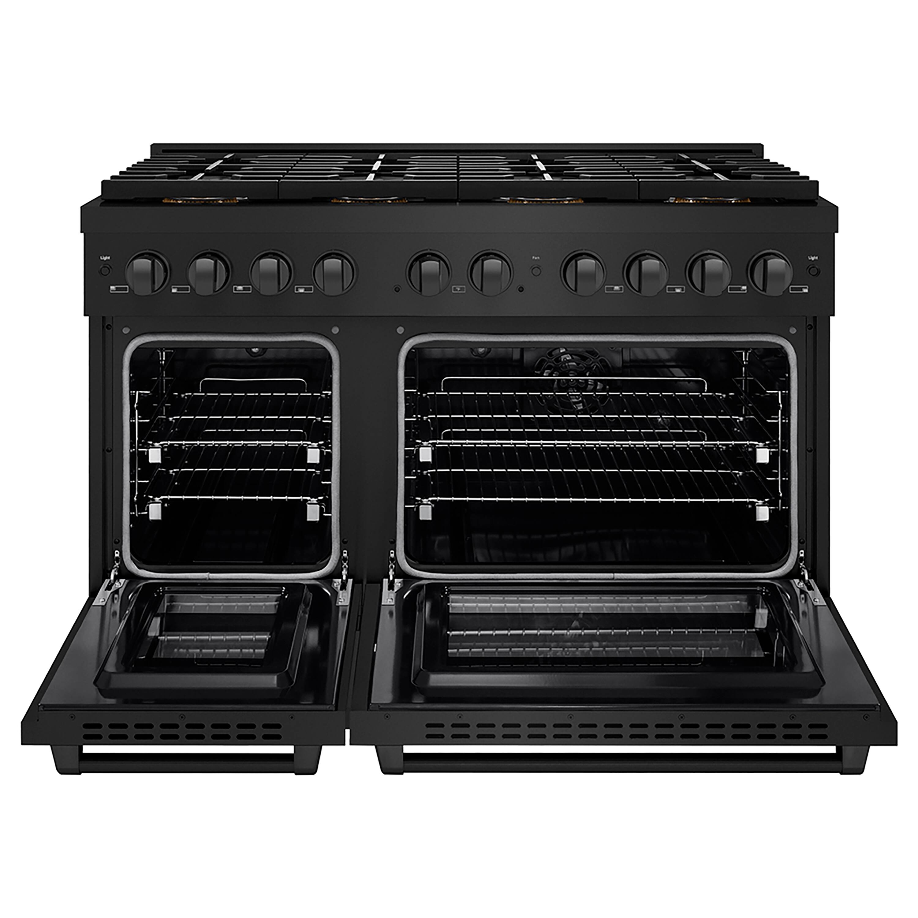 Angle. ZLINE - ZLINE 48 in. Paramount Dual Fuel Range with 8 DuoPro Burners & Dual Ovens (PSDRB-48) - Black Stainless Steel.